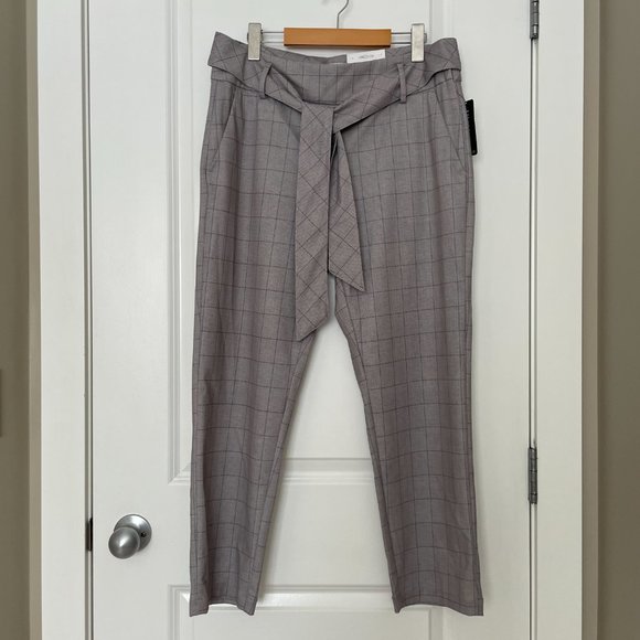 NWT Liverpool Women's trousers with Self Belt Taupe Grey Mauve Windowpane Plaid - Picture 5 of 14